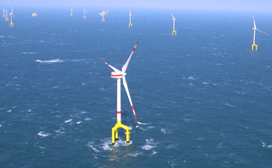 Eine Windpark-Baustelle in der Nordsee