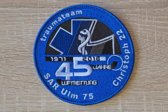 Der limitierte Jubiläumsaufnäher „45 Jahre Luftrettung“ SAR Ulm 75 – Christoph 22.