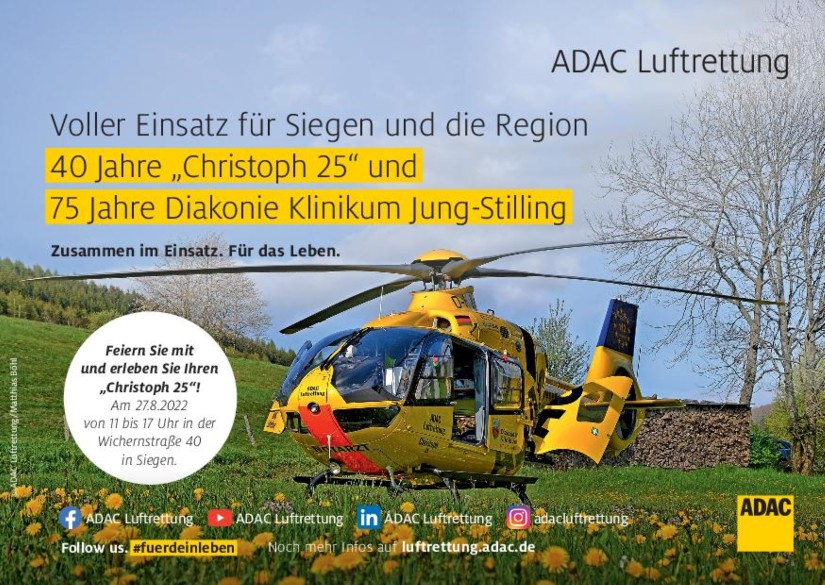 Mit dieser liebevoll gestalteten Postkarte lädt die ADAC Luftrettung zum Doppeljubiläum nach Siegen ein