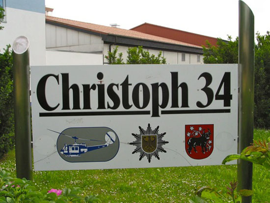 Stationsschild von „Christoph 34“ in der Anfangszeit